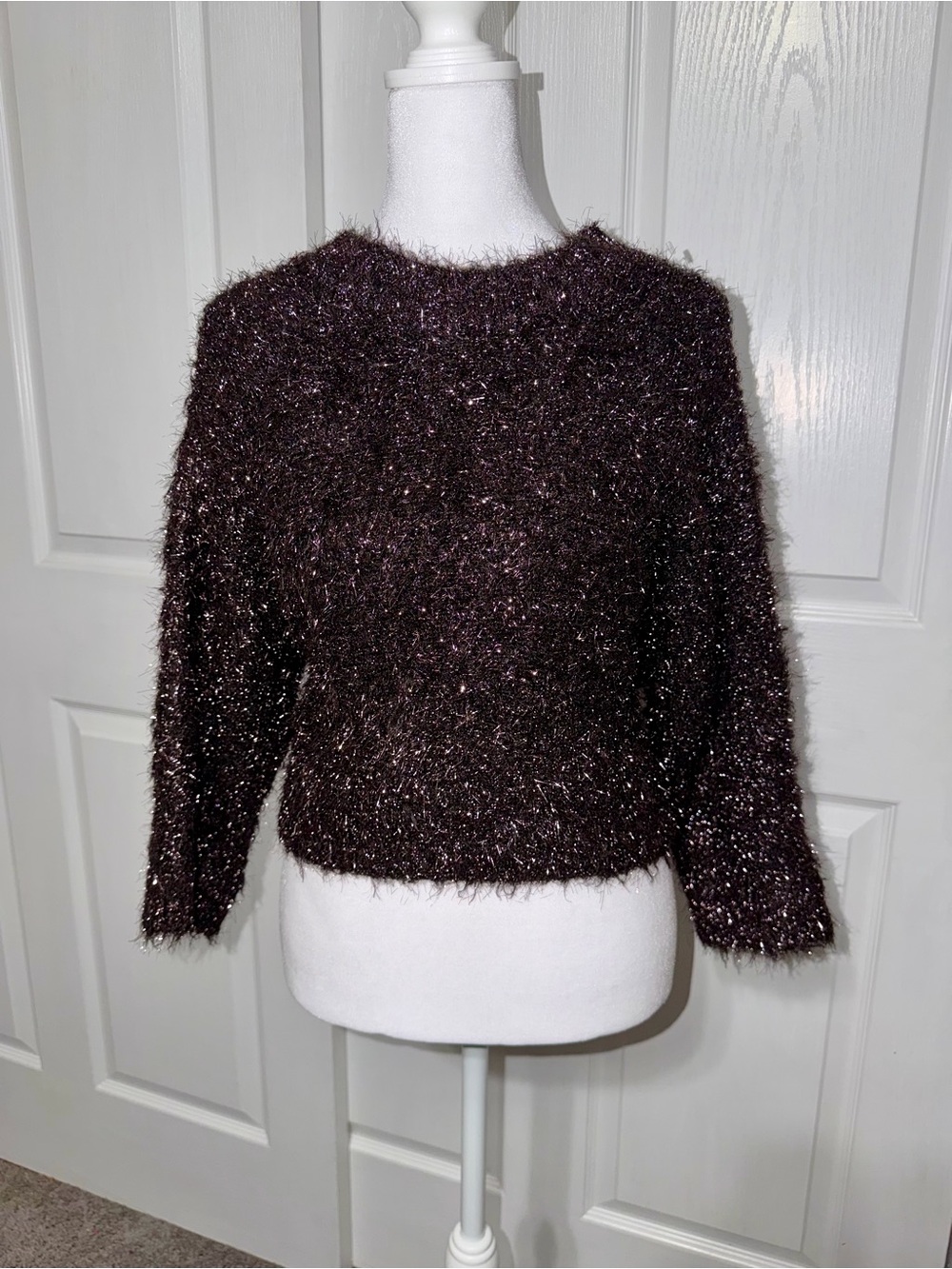 Oliver Bonas Brown Sparkly Cropped Knitted Jumper Sweater US 2